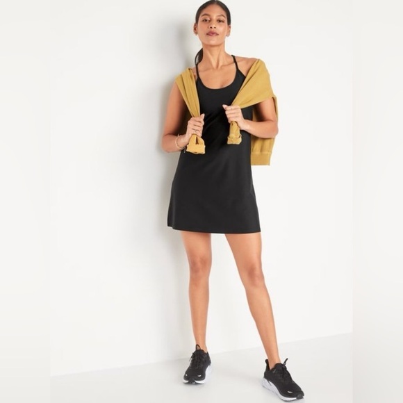 NWT! Black Sleeveless PowerSoft Performance Racer-Back Mini Swing Dress 💜 - Picture 1 of 5